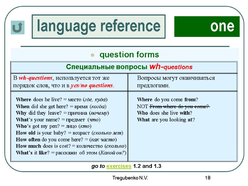 Tregubenko N.V. 18 language reference  one question forms     Специальные